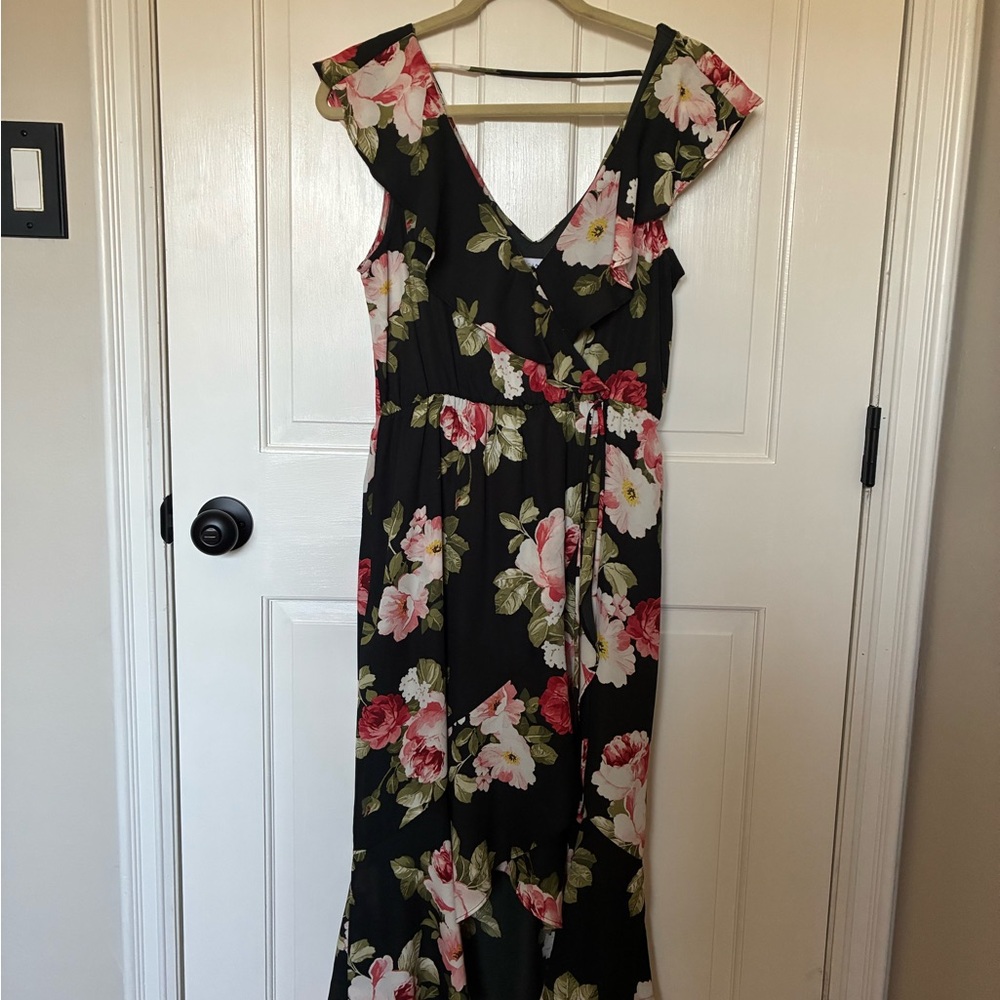 Socialite Black Floral Maxi Dress with Pink & White Blooms